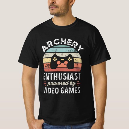 Archery Enthusiast aangedreven door Video Games T-shirt (Voorkant)