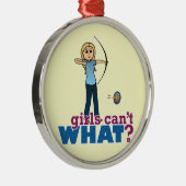 Archery Girl in Blue - Blonde Metalen Ornament (Rechts)