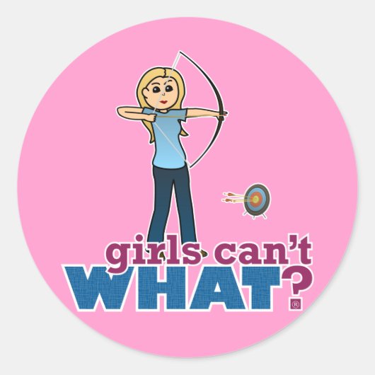 Archery Girl in Blue - Blonde Ronde Sticker (Voorkant)