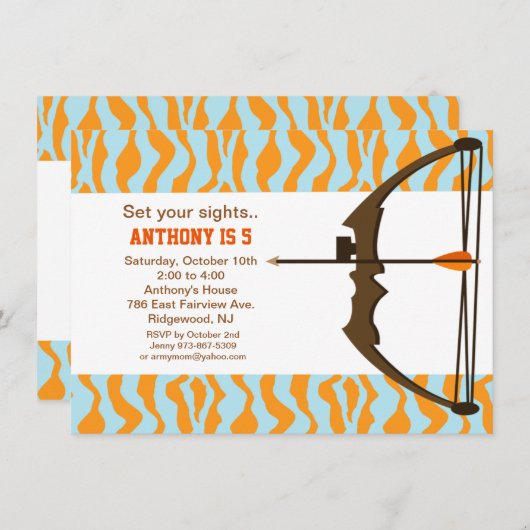 Archery met Colorful Camo Birthday-uitnodiging Kaart (Voorkant / Achterkant)