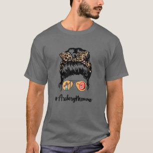 Archery Momma Messy Hair Bun Leopard Women Moeder T-shirt