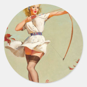 Archery Pin-Up Girl Ronde Sticker