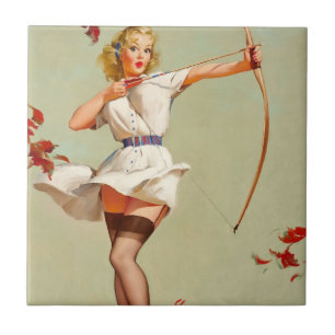 Archery Pin-Up Girl Tegeltje