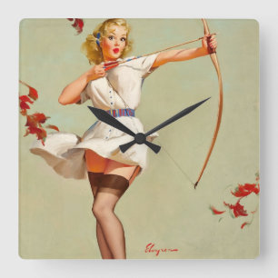 Archery Pin-Up Girl Vierkante Klok