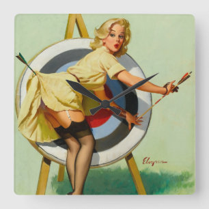 Archery Pin-Up Girl Vierkante Klok