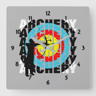 Archery Sport Cool Typografie Archers Grafisch Vierkante Klok