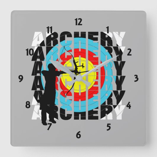 Archery Sport Cool Typografie Archers Grafisch Vierkante Klok (Voorkant)
