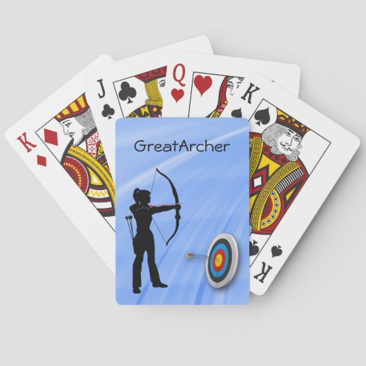 Archery Sport vrouw archer en doel Personaliseren Pokerkaarten (Achterkant)