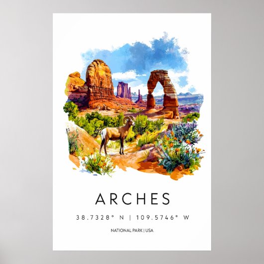 Arches National Park Aquarelposter Arches Poster (Voorkant)