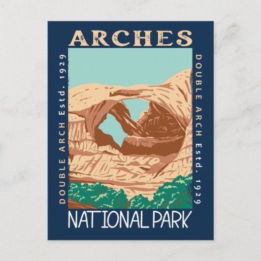 Arches National Park Dubbele Arch Retro Verhard Briefkaart (Voorkant)