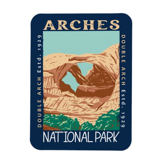 Arches National Park Dubbele Arch Retro Verhard Magneet (Verticaal)