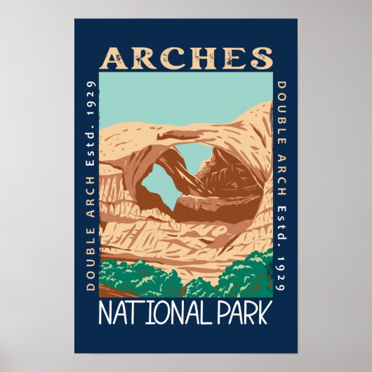 Arches National Park Dubbele Boog Retro Vervuild Poster (Voorkant)