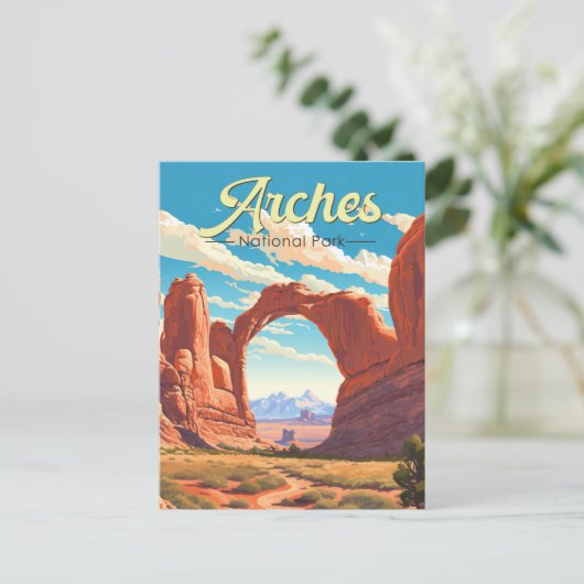 Arches National Park Illustratie Retro Briefkaart (Staand voorkant)