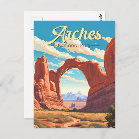 Arches National Park Illustratie Retro Briefkaart (Voorkant / Achterkant)