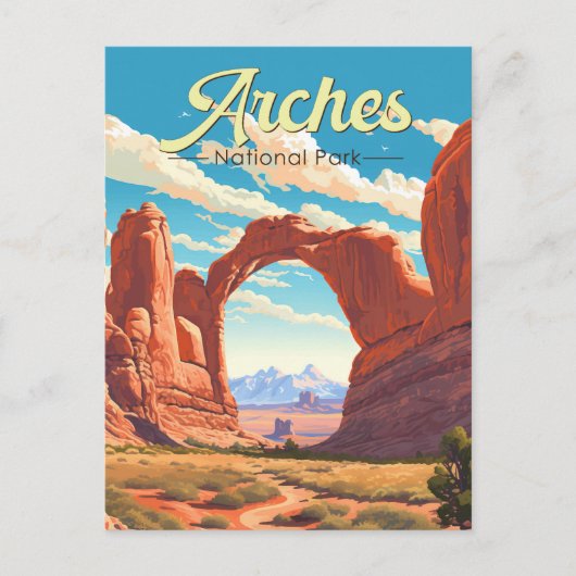 Arches National Park Illustratie Retro Briefkaart (Voorkant)