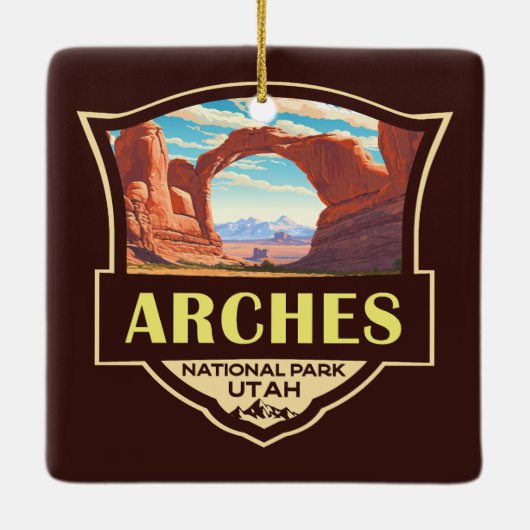 Arches National Park Illustratie Retro Keramisch Ornament (Achterkant)