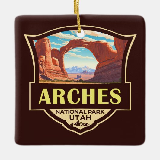 Arches National Park Illustratie Retro Keramisch Ornament (Voorkant)