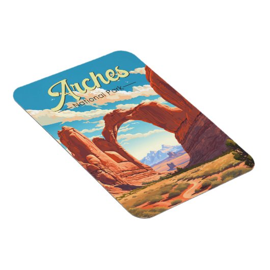 Arches National Park Illustratie Retro Magneet (Rechterzijde)