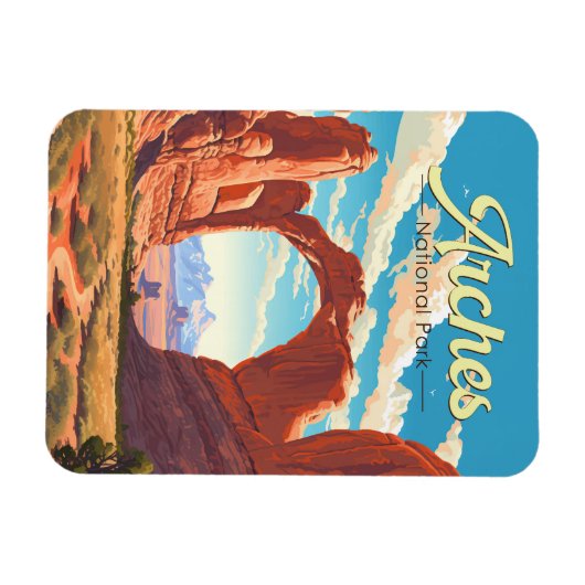 Arches National Park Illustratie Retro Magneet (Horizontaal)