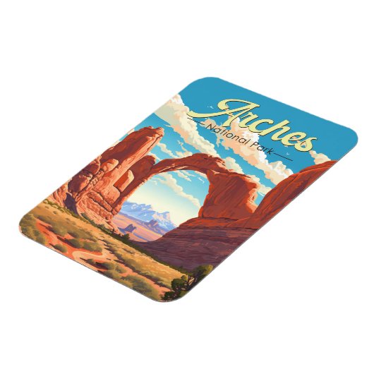 Arches National Park Illustratie Retro Magneet (Linkerzijde)