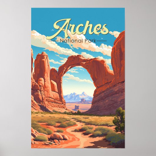 Arches National Park Illustratie Retro Poster (Voorkant)
