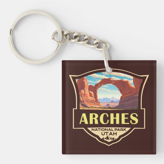 Arches National Park Illustratie Retro Sleutelhanger (Voorkant)