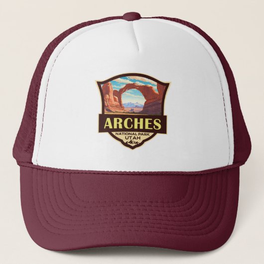 Arches National Park Illustratie Retro Trucker Pet (Voorkant)