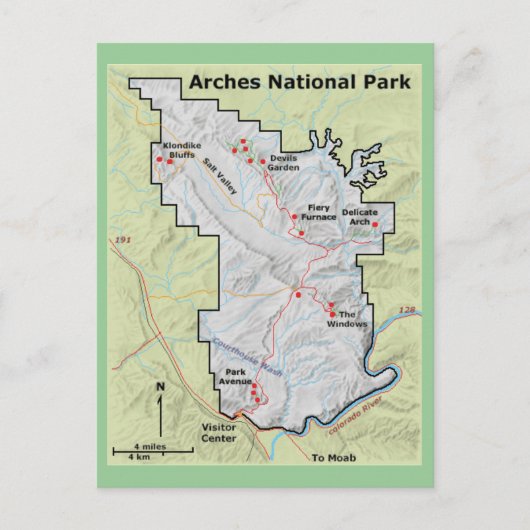 Arches National Park Kaart Briefkaart (Voorkant)