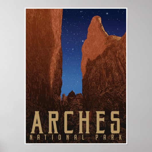 Arches National Park Travel Poster; Starscape Poster (Voorkant)