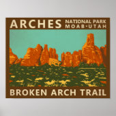 Arches National Park Utah Broken Arch Trail Retro Poster (Voorkant)