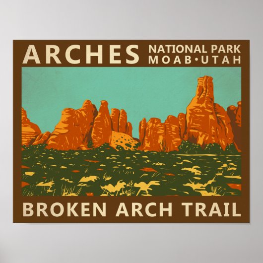 Arches National Park Utah Broken Arch Trail Retro Poster (Voorkant)