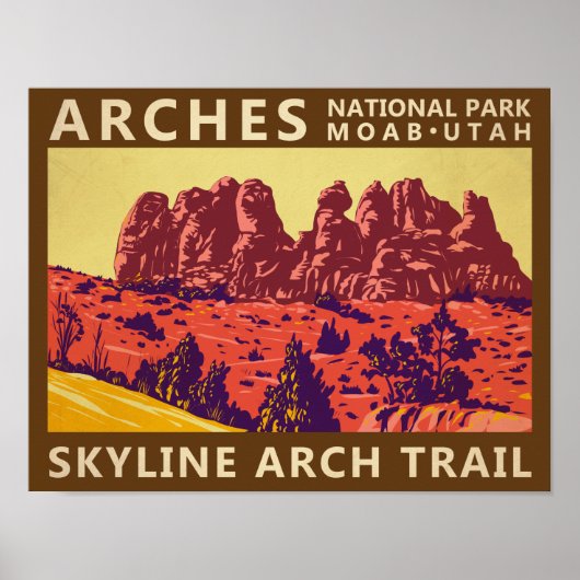 Arches National Park Utah Skyline Arch Trail Retro Poster (Voorkant)