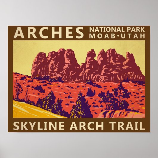 Arches National Park Utah Skyline Arch Trail Retro Poster (Voorkant)