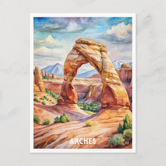 Arches National Park Waterverf Schilderij Briefkaart (Voorkant)