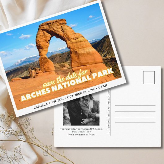 Arches National Park Wedding Sla de datum op Briefkaart