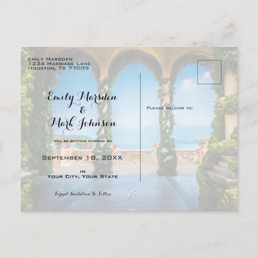 Arches van Italië Elegant Save the Date Aankondigingskaart (Achterkant)