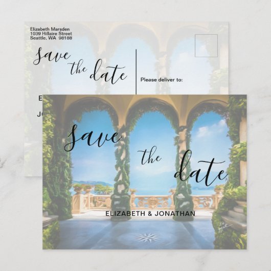 Arches van Italië Elegant Save the Date Aankondigingskaart (Voorkant / Achterkant)