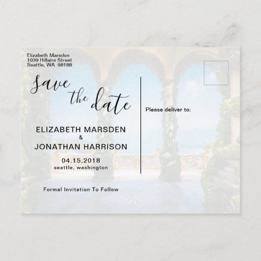 Arches van Italië Elegant Save the Date Aankondigingskaart (Achterkant)