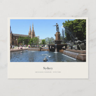 Archibald Fountain en St Marys Kathedraal, Sydney Briefkaart