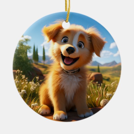 Archie - Geel Lab Retriever Puppy Keramisch Ornament (Voorkant)