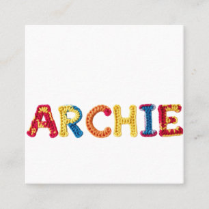 ARCHIE Naam in Levendig Haakpatroon Vierkante Visitekaartje