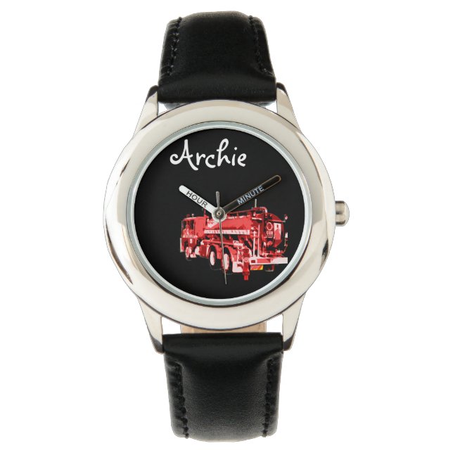 Archie naam met Red Fire Truck Horloge (Voorkant)