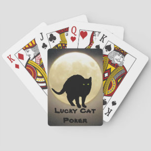 Arching Black Cat en Moon Lucky Cat Poker Speelkaarten
