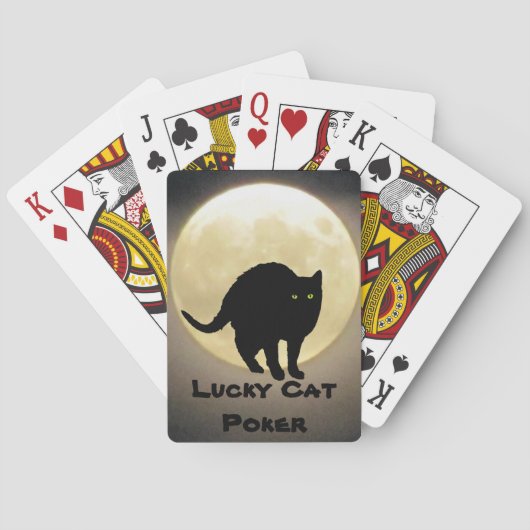 Arching Black Cat en Moon Lucky Cat Poker Speelkaarten (Achterkant)