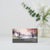 Arching Bridge New England Landscape Waterverf Visitekaartje (Staand voorkant)