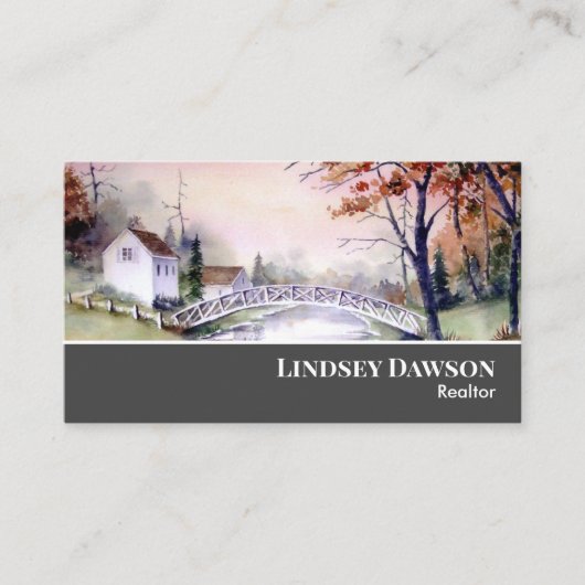 Arching Bridge New England Landscape Waterverf Visitekaartje (Voorkant)
