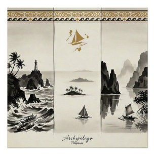 Archipel-Three Zeeën van de Filipijnen Sumi-e Perfect Poster