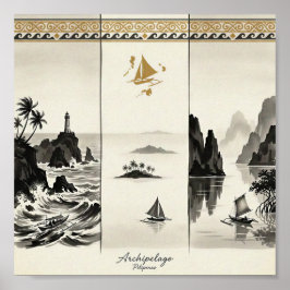 Archipel-Three Zeeën van de Filipijnen Sumi-e Poster