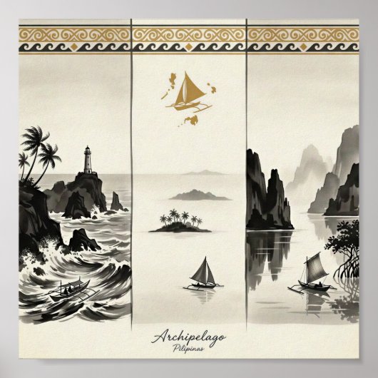 Archipel-Three Zeeën van de Filipijnen Sumi-e Poster (Voorkant)