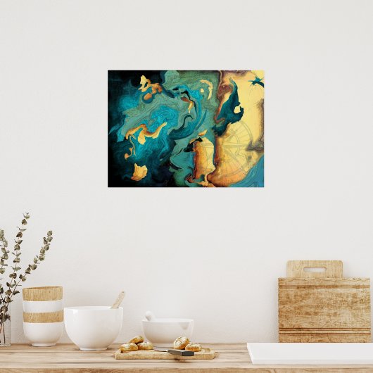 Archipelago Abstract Aquarmarine Poster (Keuken)